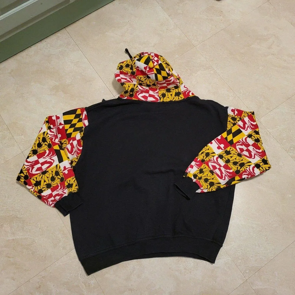 Maryland All Over Print AOP State Flag Sweatshirt Hoodie Mens Size L Large‎